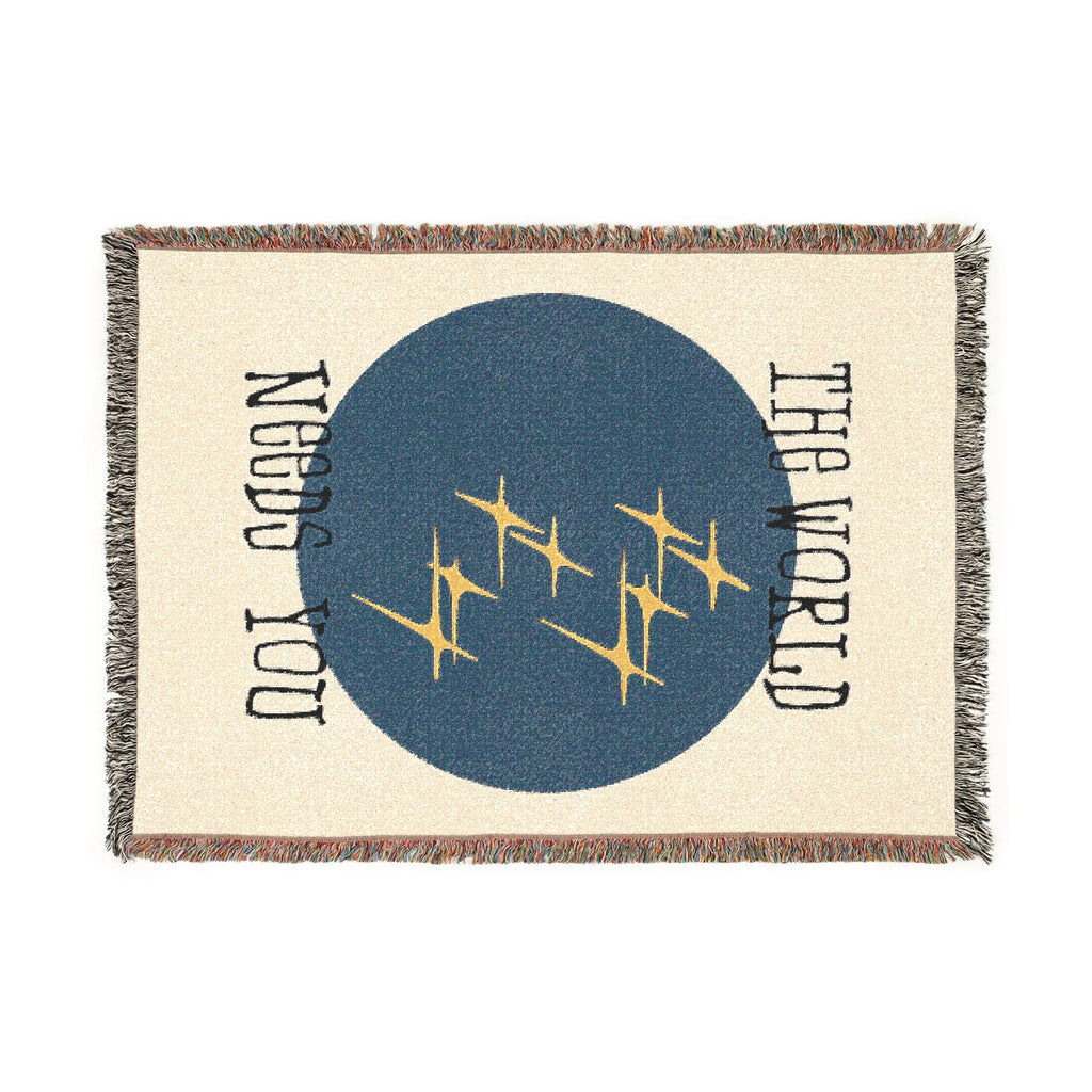 The World Needs You Woven Throw Blanket – Cream & Navy