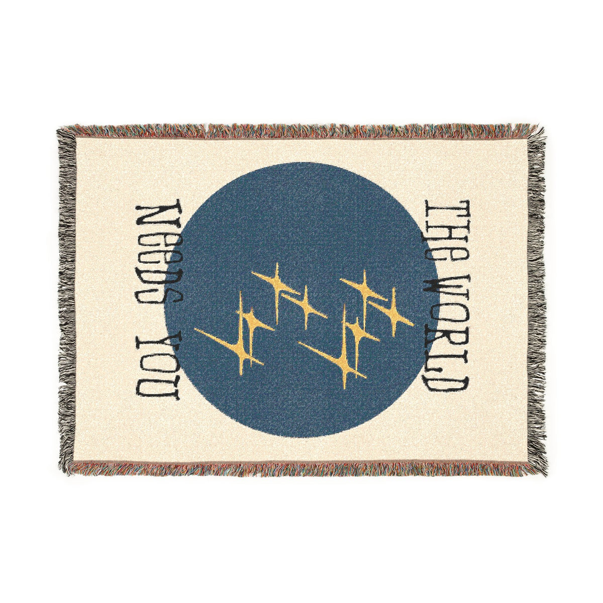 The World Needs You Woven Throw Blanket – Cream & Navy