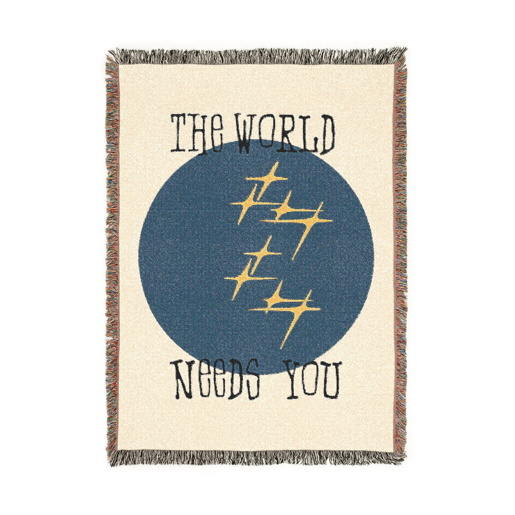 The World Needs You Woven Throw Blanket – Cream & Navy
