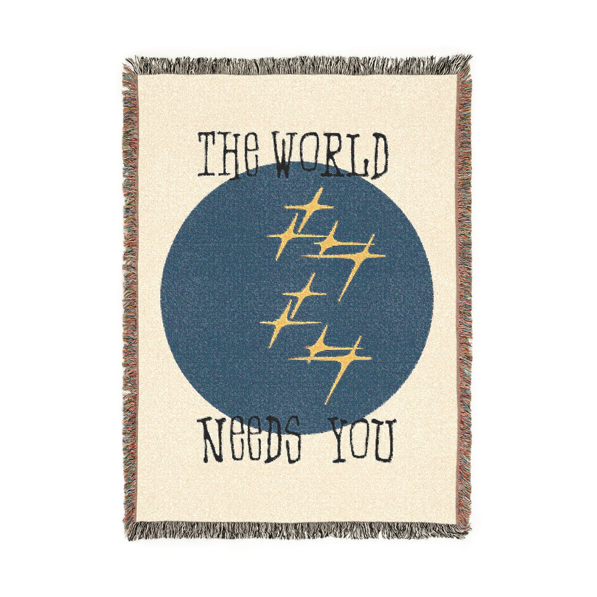 The World Needs You Woven Throw Blanket – Cream & Navy