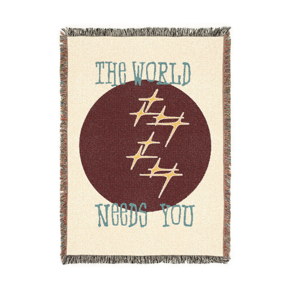 The World Needs You Woven Throw Blanket – Cream & Maroon
