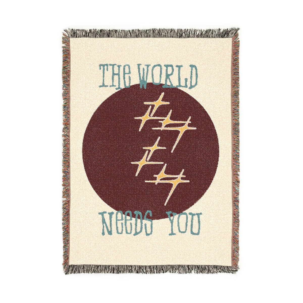 The World Needs You Woven Throw Blanket – Cream & Maroon