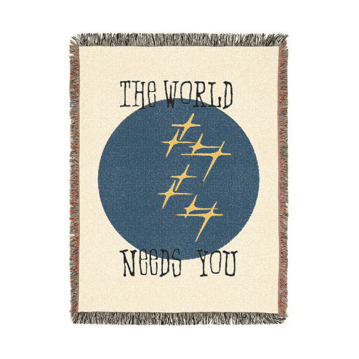 The World Needs You Woven Throw Blanket – Cream & Navy