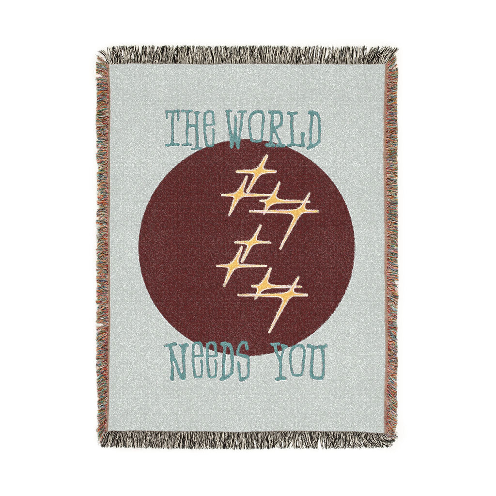 The World Needs You Woven Throw Blanket – Blue & Maroon