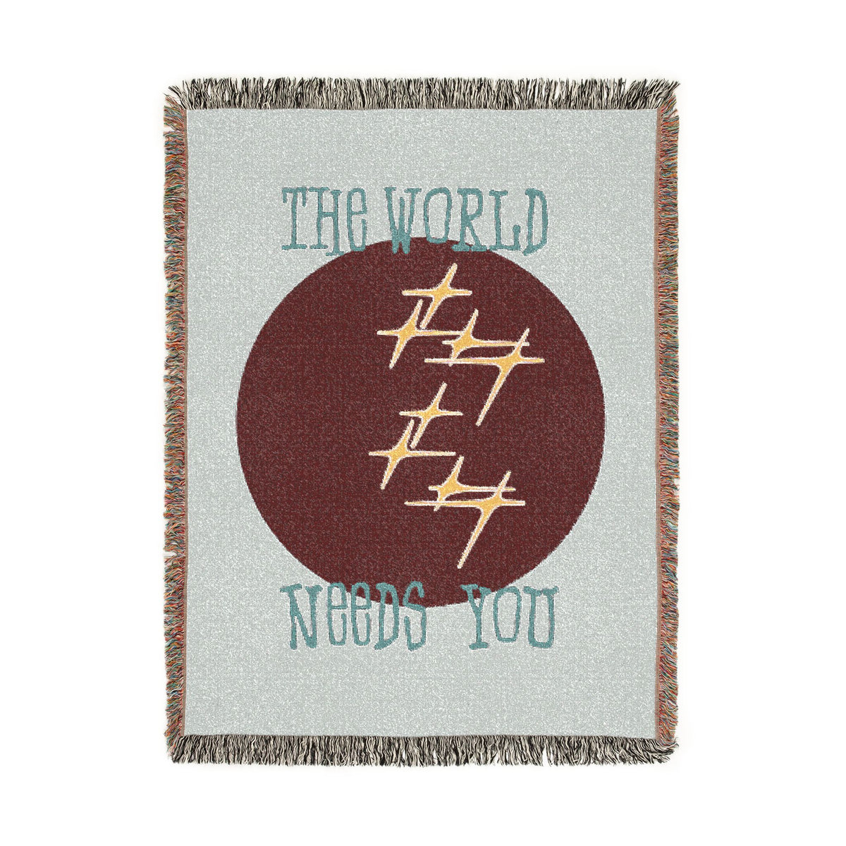 The World Needs You Woven Throw Blanket – Blue & Maroon