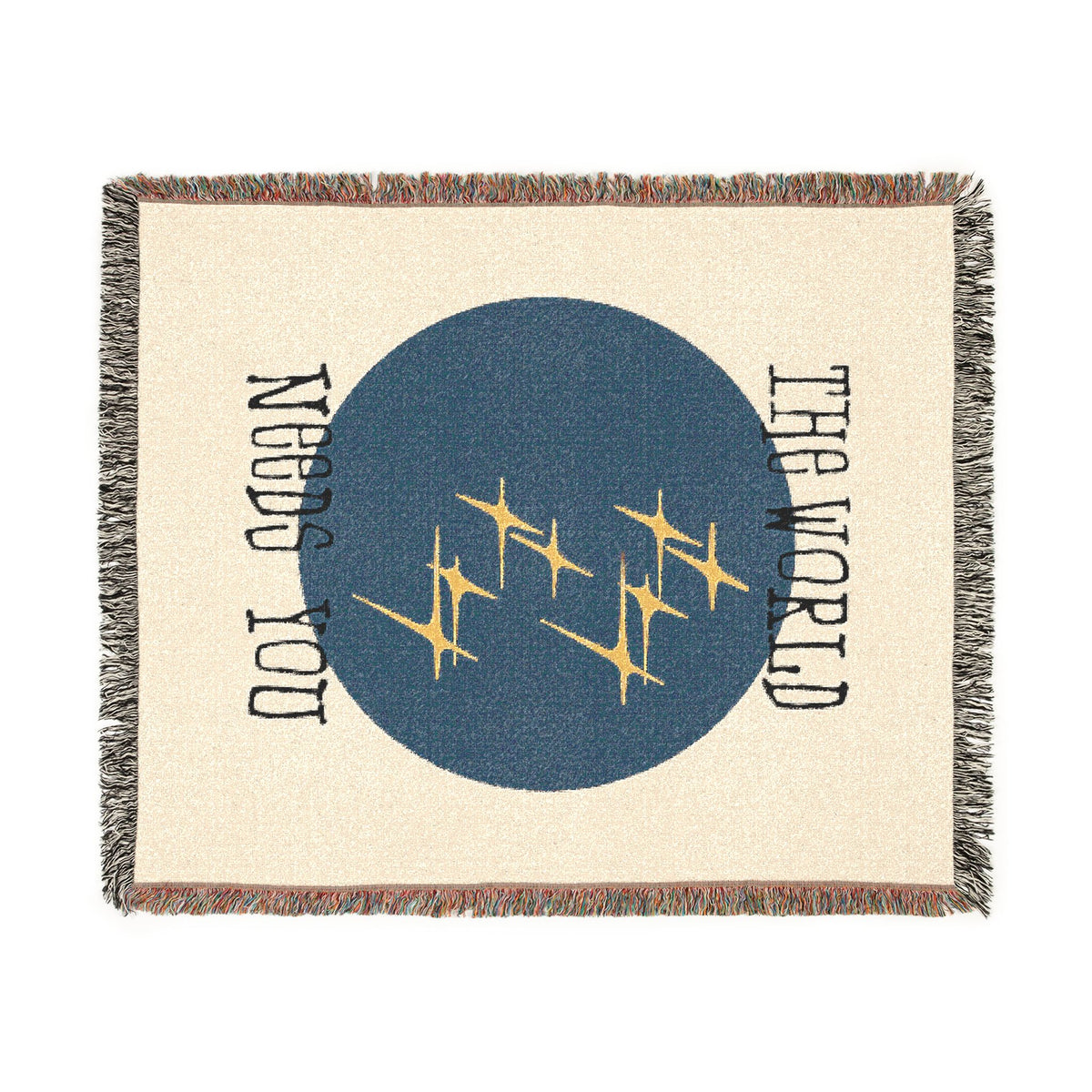 The World Needs You Woven Throw Blanket – Cream & Navy