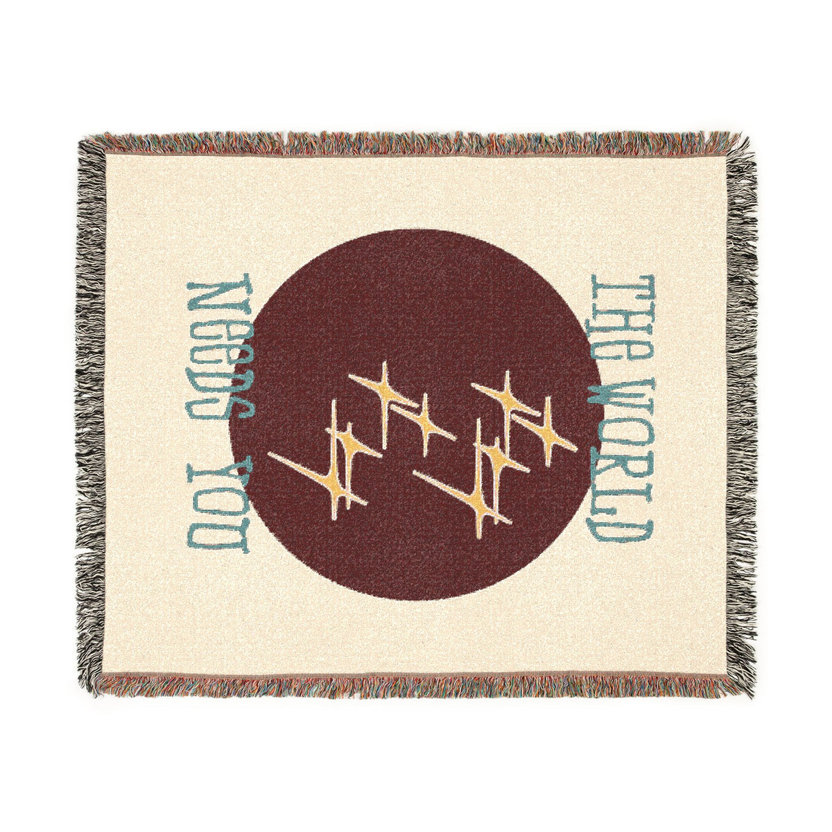 The World Needs You Woven Throw Blanket – Cream & Maroon