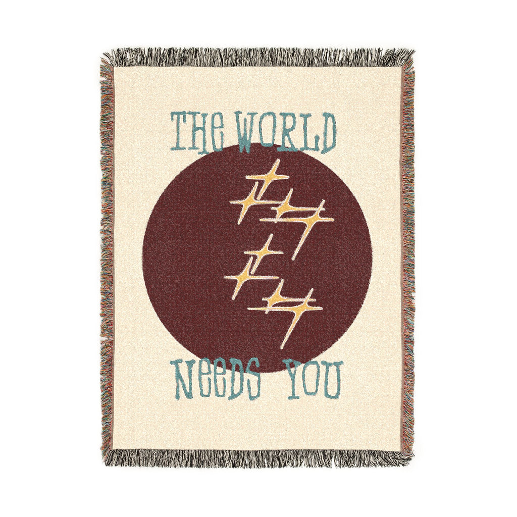The World Needs You Woven Throw Blanket – Cream & Maroon
