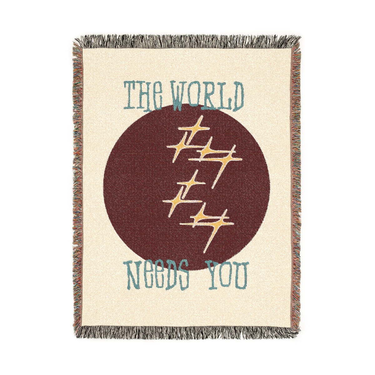 The World Needs You Woven Throw Blanket – Cream & Maroon