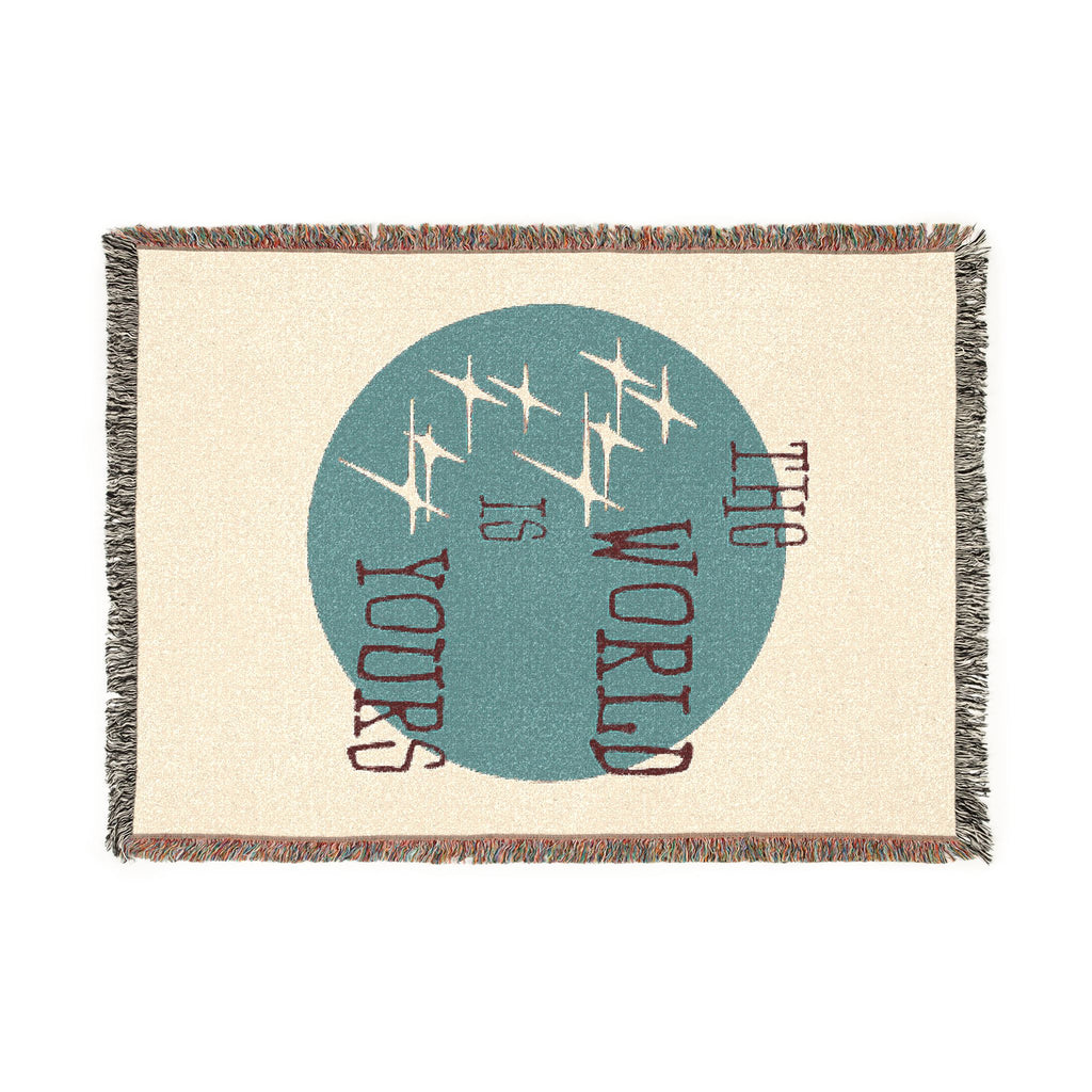 The World Is Yours Woven Throw Blanket – Cream & Blue