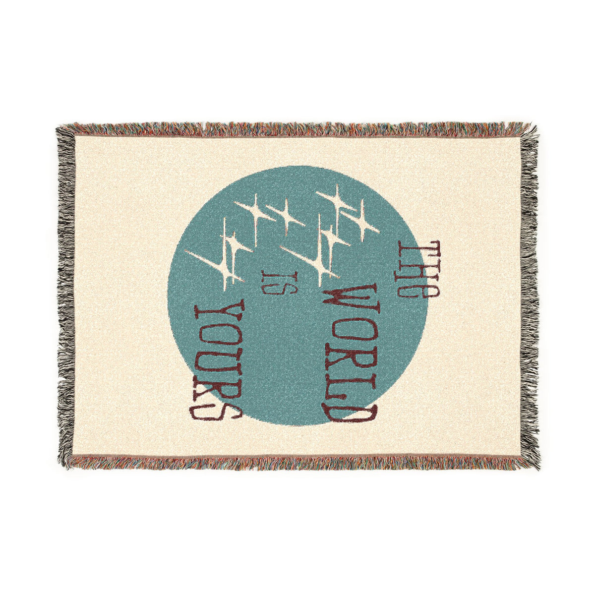 The World Is Yours Woven Throw Blanket – Cream & Blue