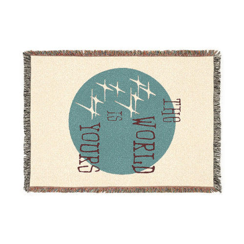 The World Is Yours Woven Throw Blanket – Cream & Blue