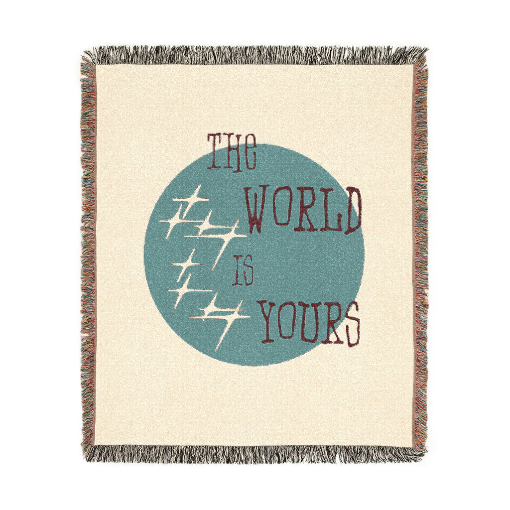 The World Is Yours Woven Throw Blanket – Cream & Blue