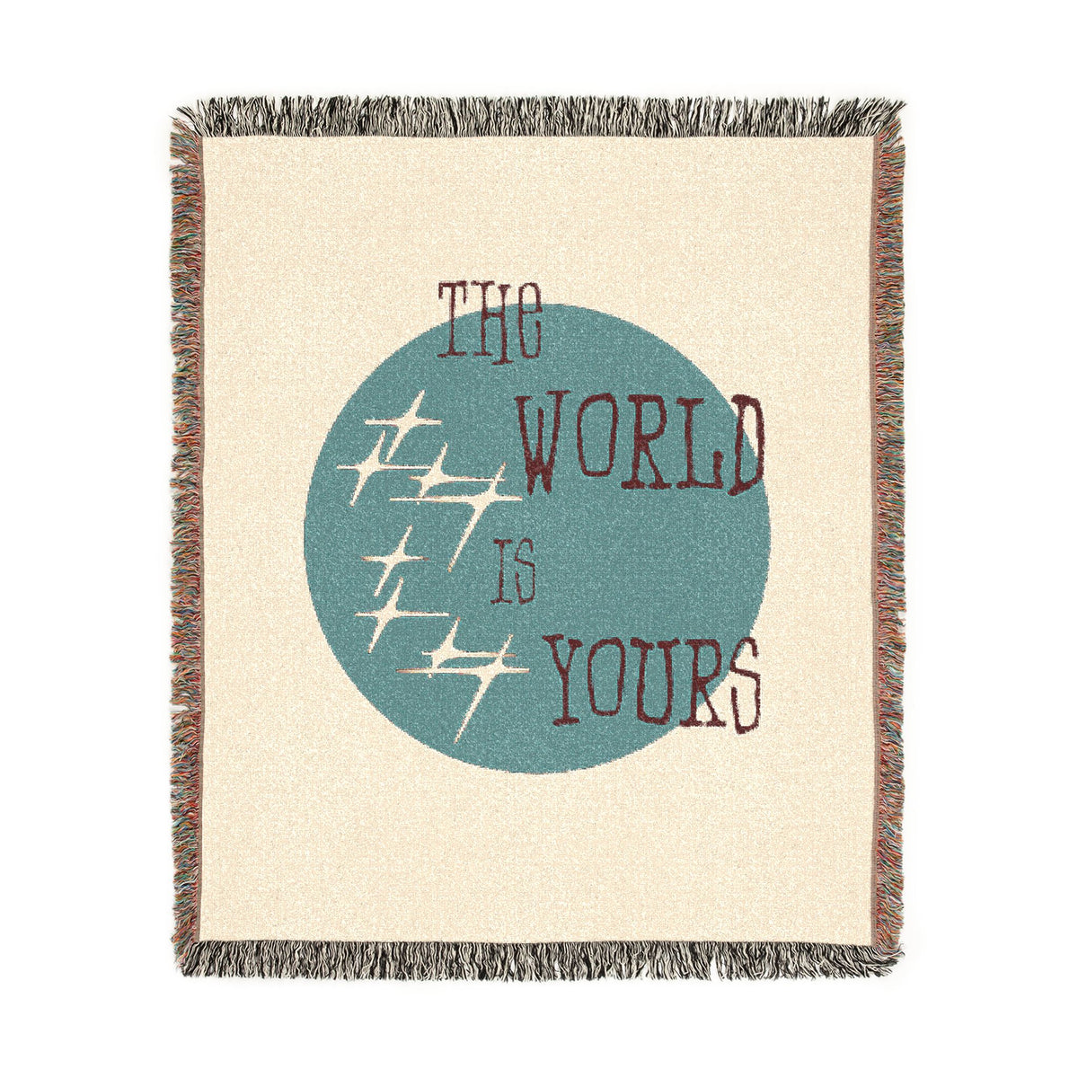 The World Is Yours Woven Throw Blanket – Cream & Blue