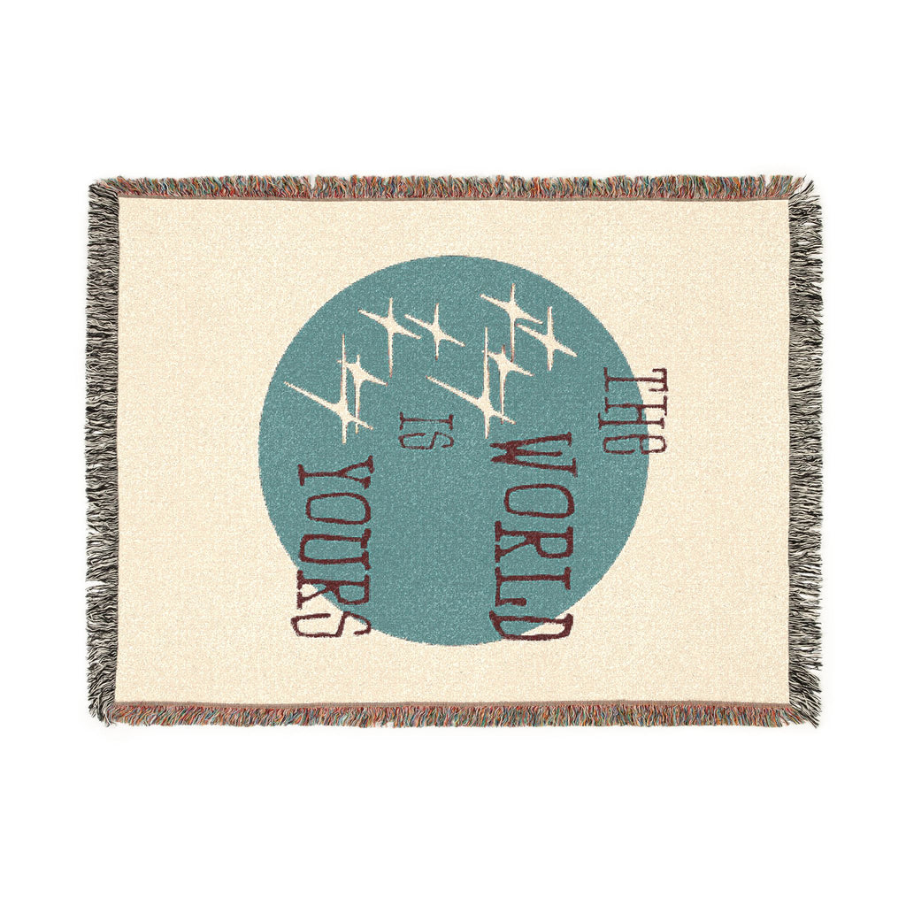 The World Is Yours Woven Throw Blanket – Cream & Blue