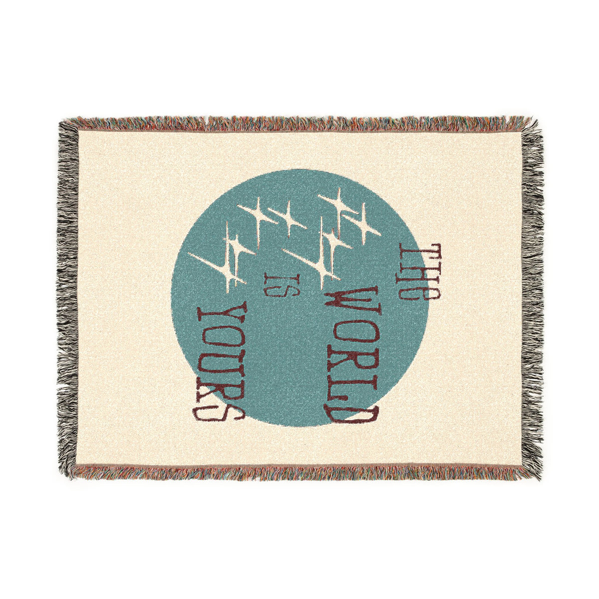 The World Is Yours Woven Throw Blanket – Cream & Blue