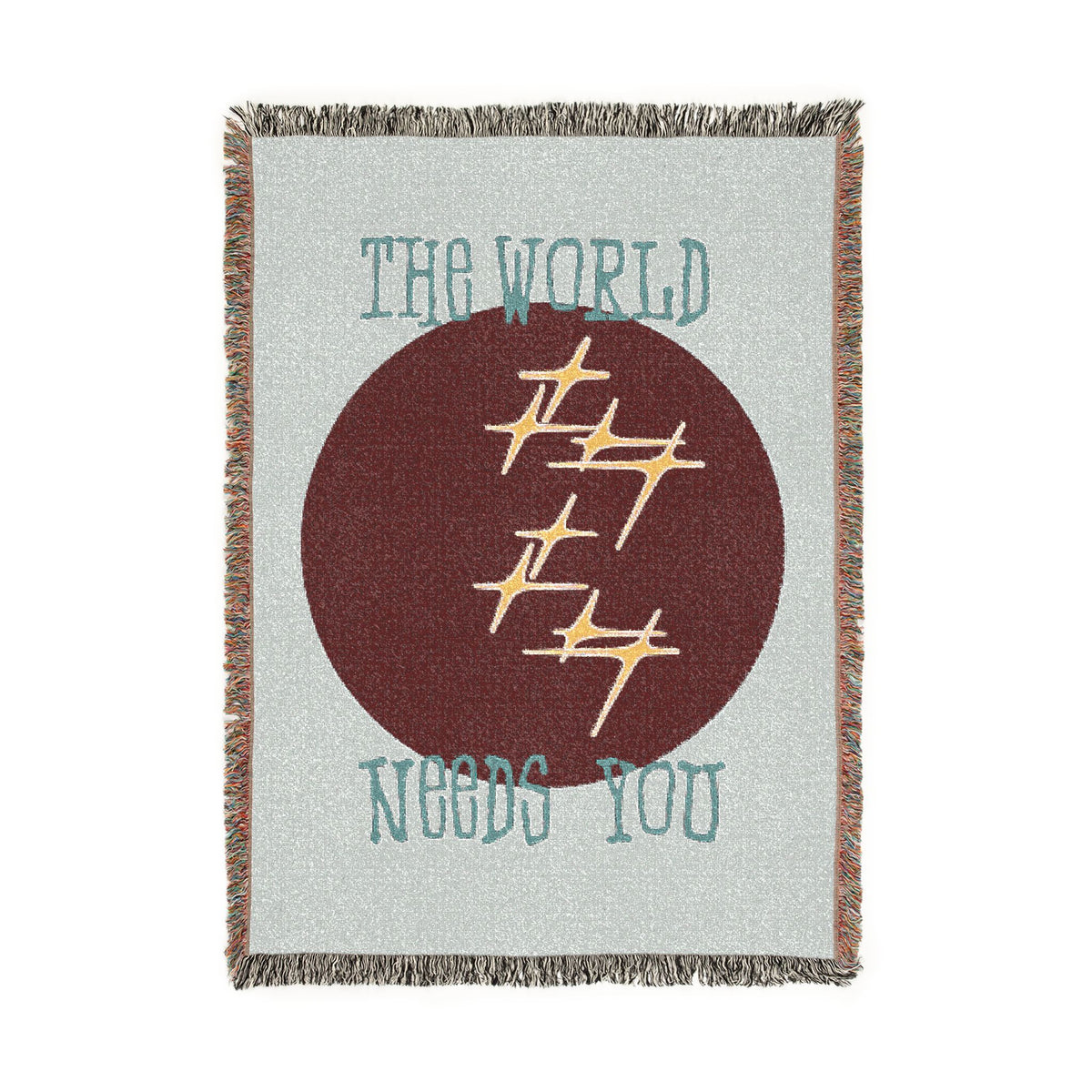 The World Needs You Woven Throw Blanket – Blue & Maroon