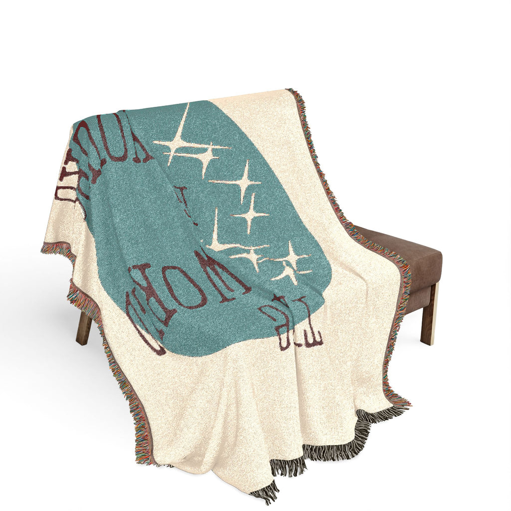 The World Is Yours Woven Throw Blanket – Cream & Blue