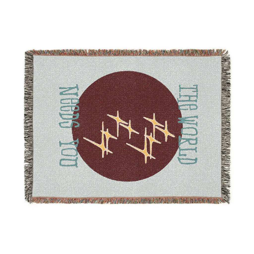 The World Needs You Woven Throw Blanket – Blue & Maroon