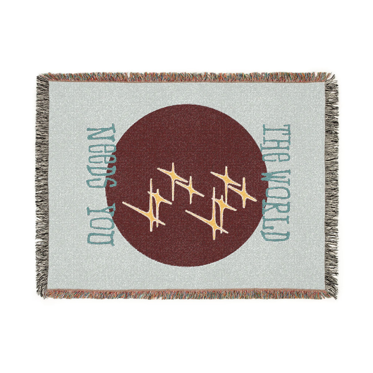 The World Needs You Woven Throw Blanket – Blue & Maroon