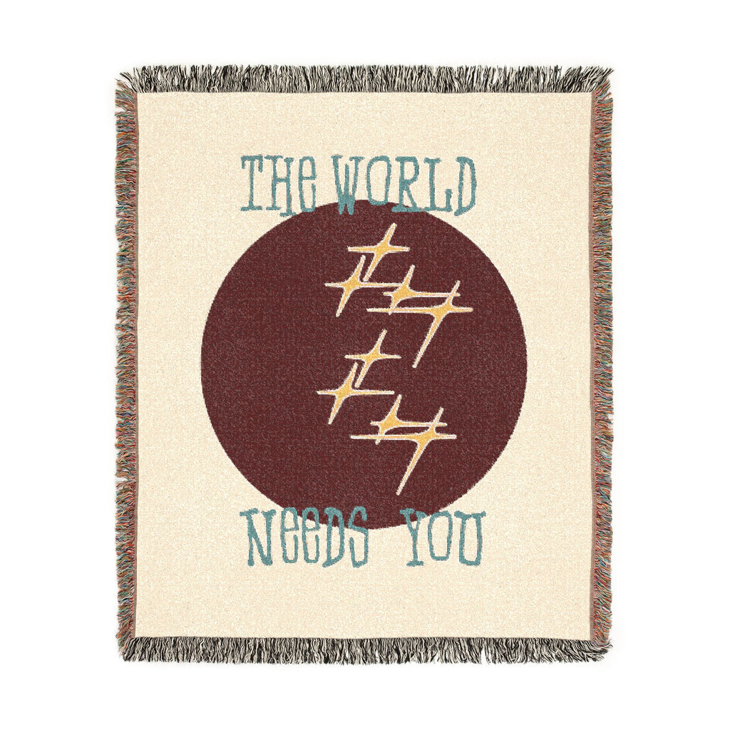 The World Needs You Woven Throw Blanket – Cream & Maroon