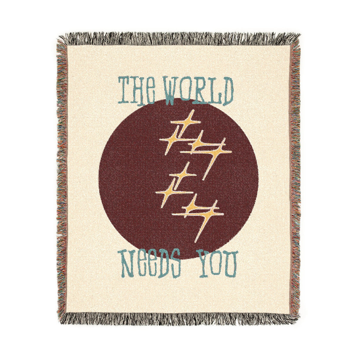 The World Needs You Woven Throw Blanket – Cream & Maroon
