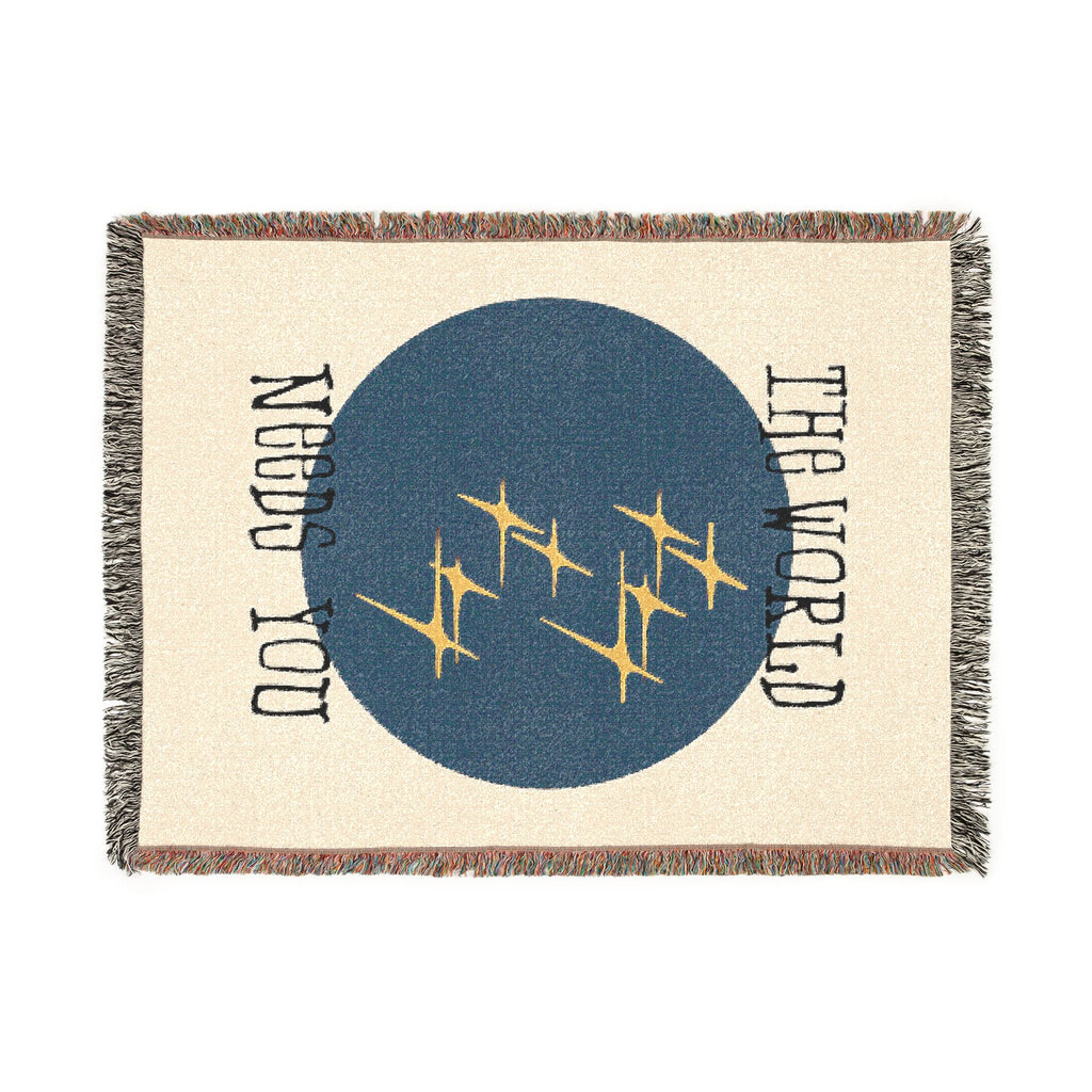 The World Needs You Woven Throw Blanket – Cream & Navy