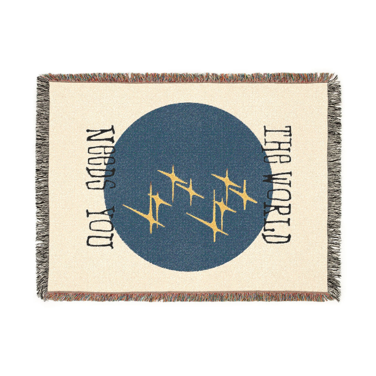 The World Needs You Woven Throw Blanket – Cream & Navy