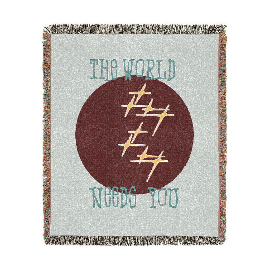 The World Needs You Woven Throw Blanket – Blue & Maroon