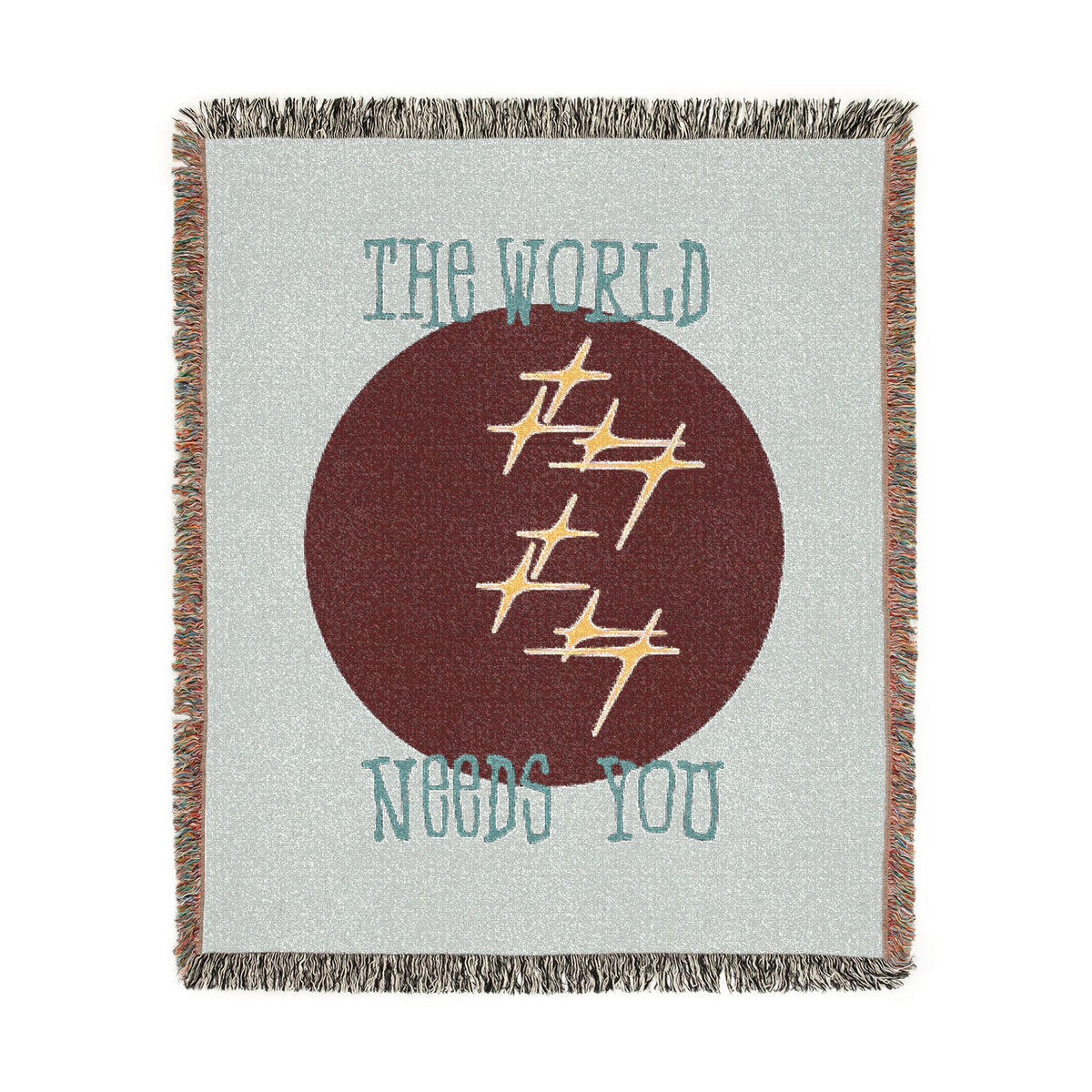 The World Needs You Woven Throw Blanket – Blue & Maroon
