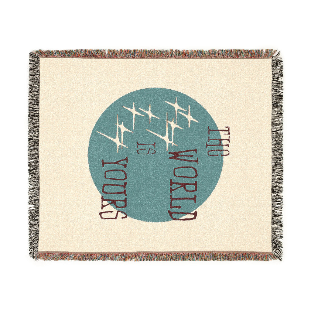 The World Is Yours Woven Throw Blanket – Cream & Blue