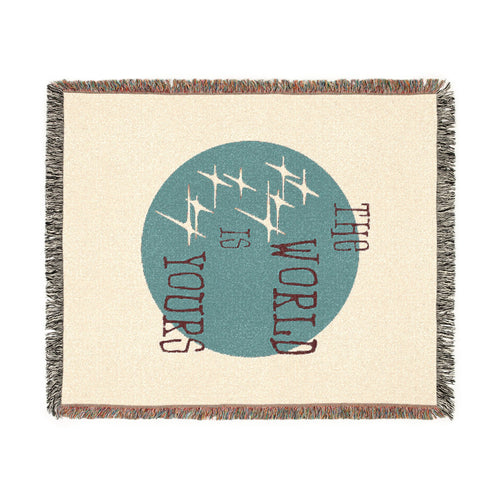 The World Is Yours Woven Throw Blanket – Cream & Blue