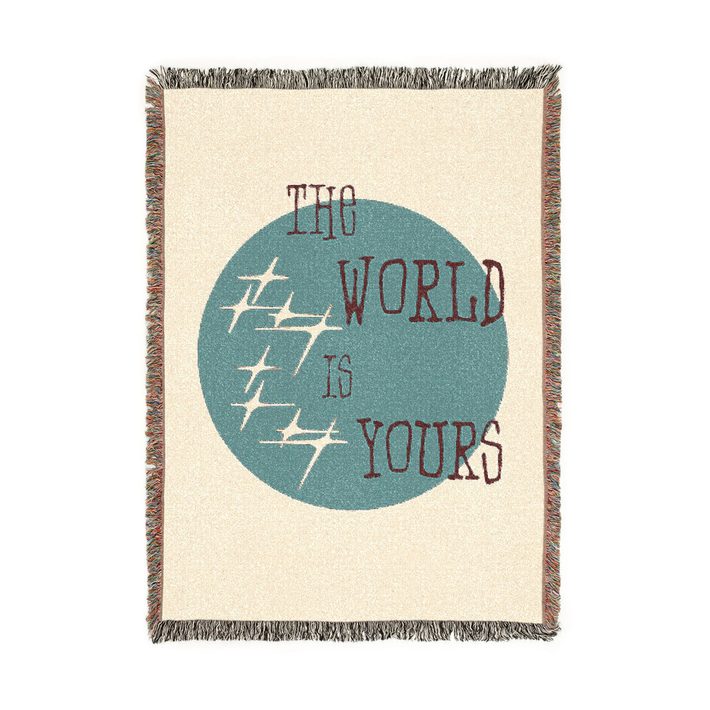 The World Is Yours Woven Throw Blanket – Cream & Blue