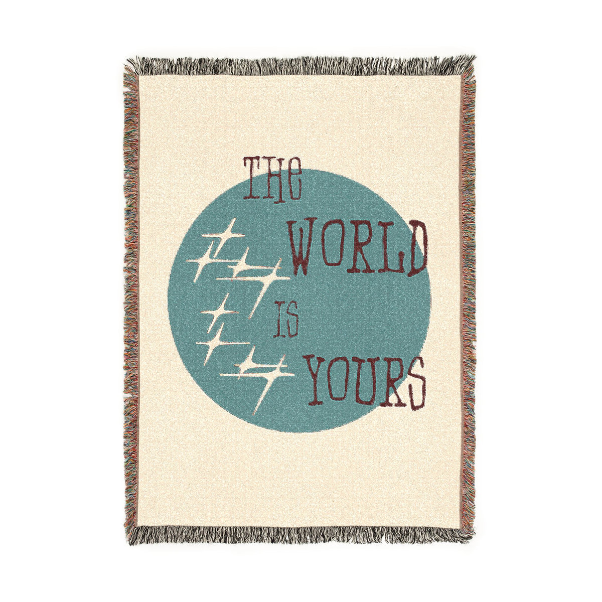 The World Is Yours Woven Throw Blanket – Cream & Blue