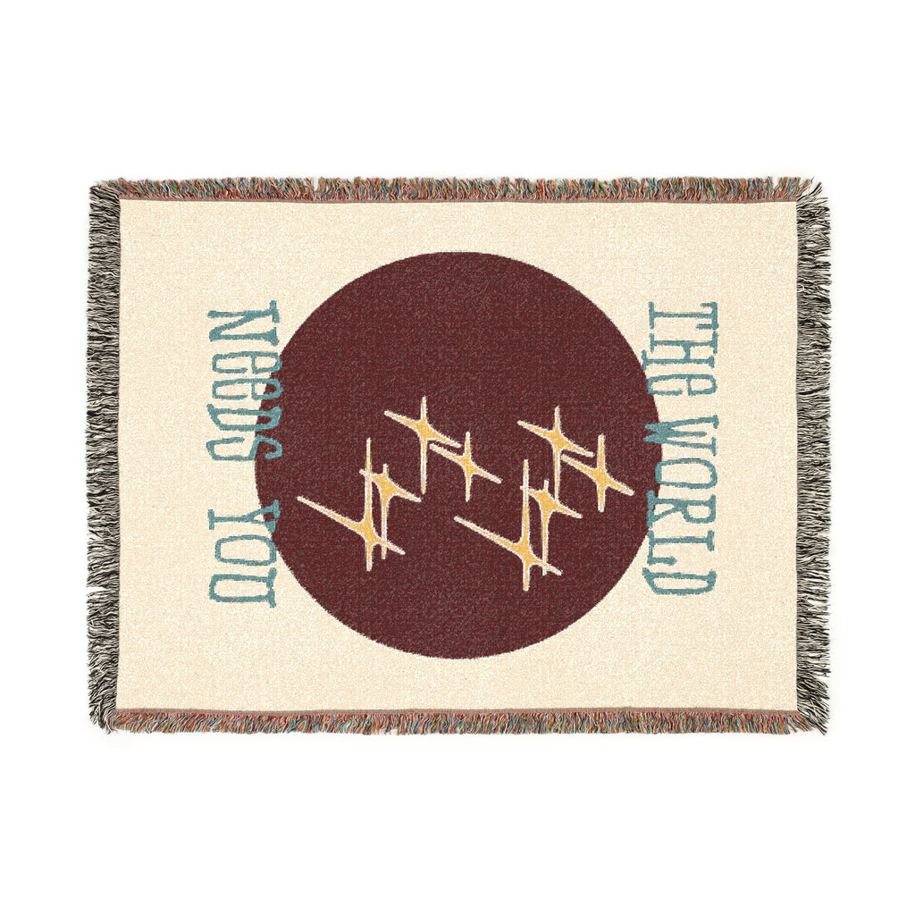 The World Needs You Woven Throw Blanket – Cream & Maroon