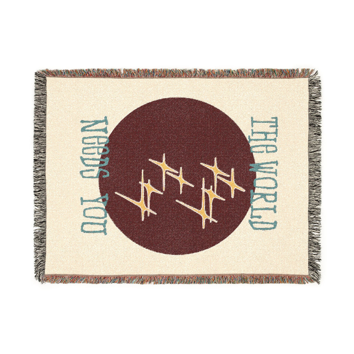 The World Needs You Woven Throw Blanket – Cream & Maroon