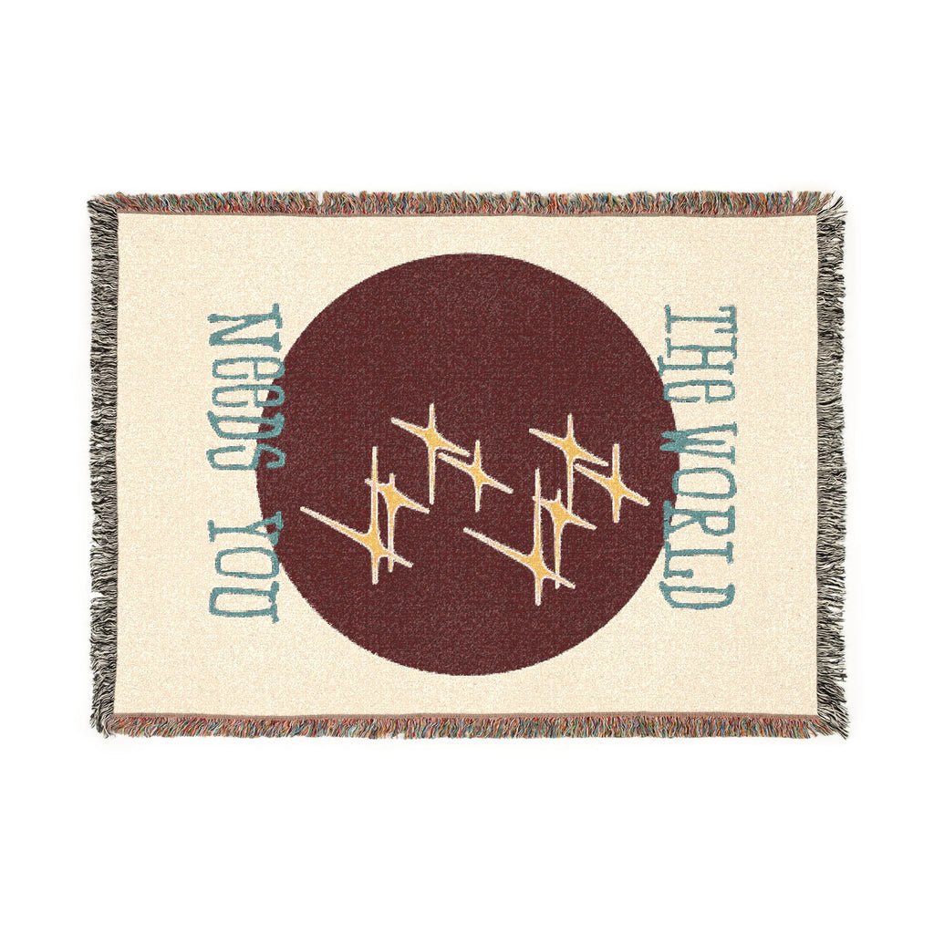 The World Needs You Woven Throw Blanket – Cream & Maroon