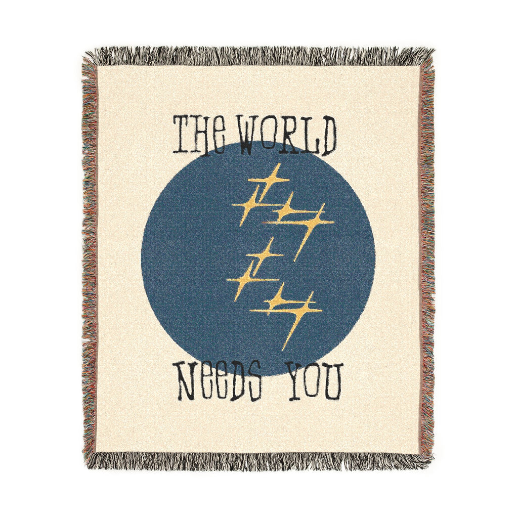 The World Needs You Woven Throw Blanket – Cream & Navy