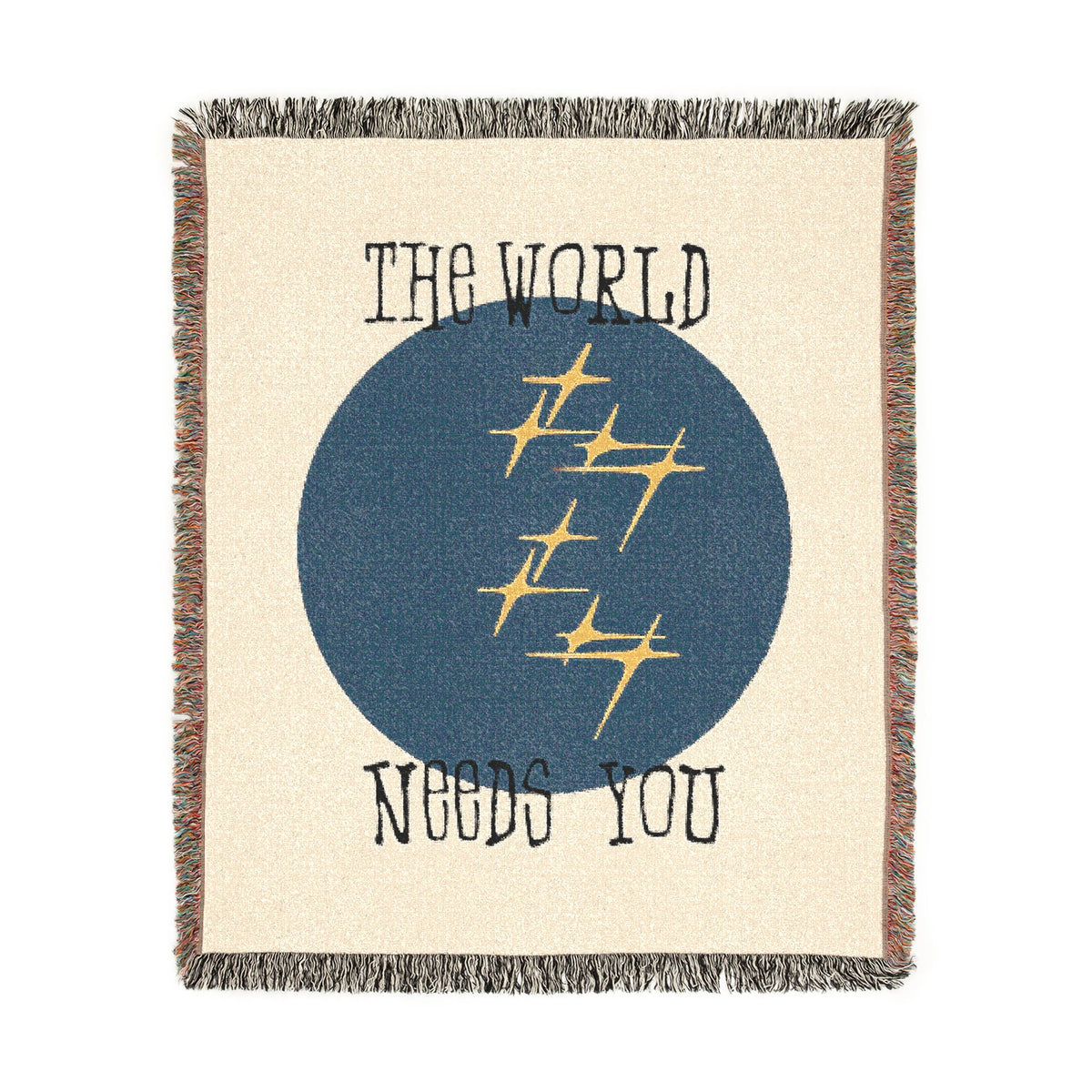 The World Needs You Woven Throw Blanket – Cream & Navy