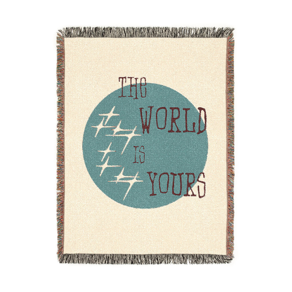 The World Is Yours Woven Throw Blanket – Cream & Blue