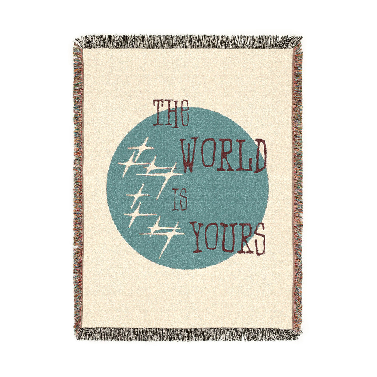 The World Is Yours Woven Throw Blanket – Cream & Blue